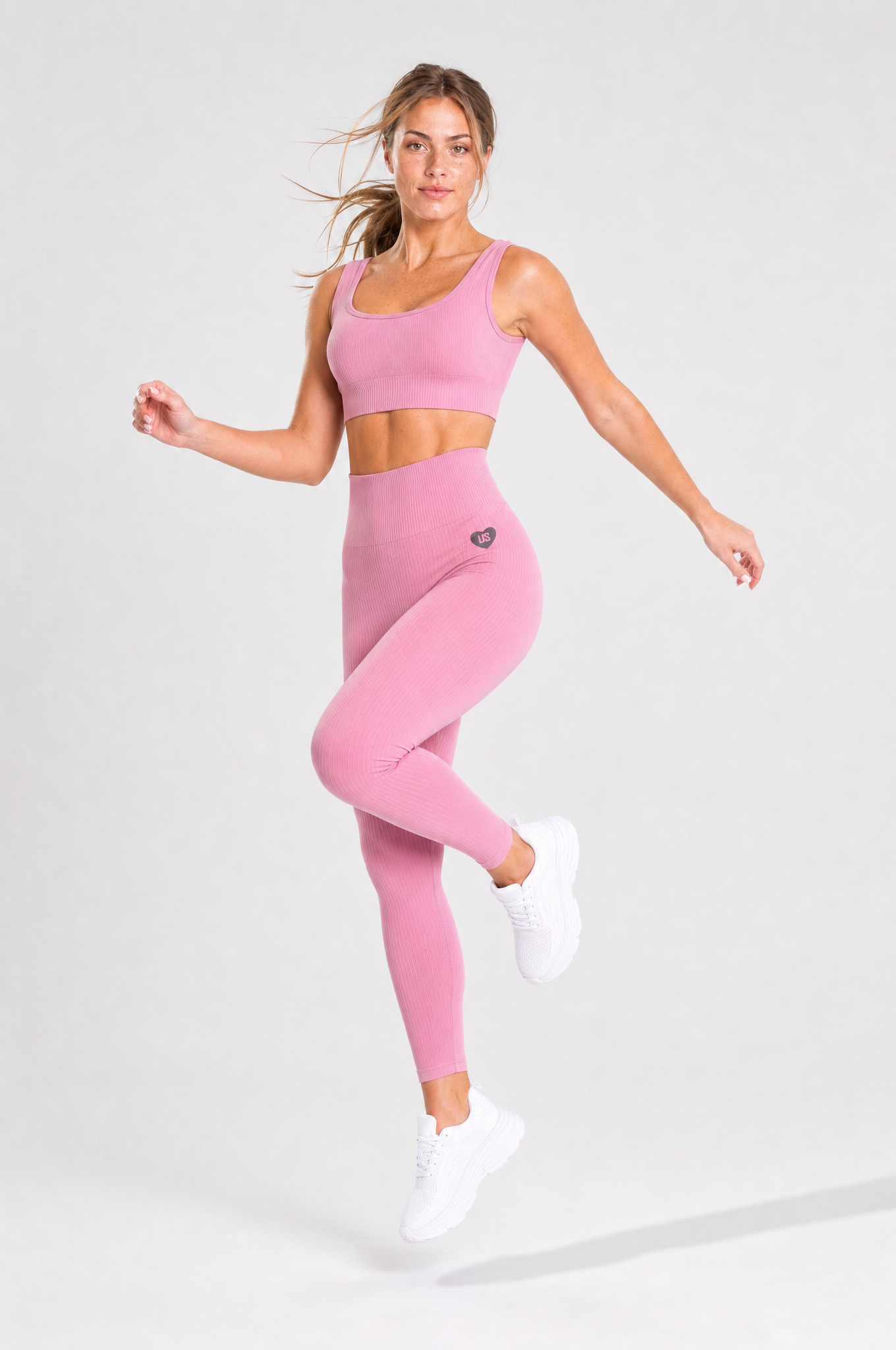 Legginsy bezszwowe prążkowane dusty rose Sunset