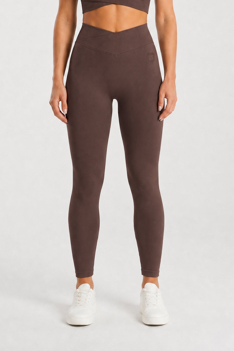 Legginsy bezszwowe asymetryczne V CUT czekoladowe Malibu