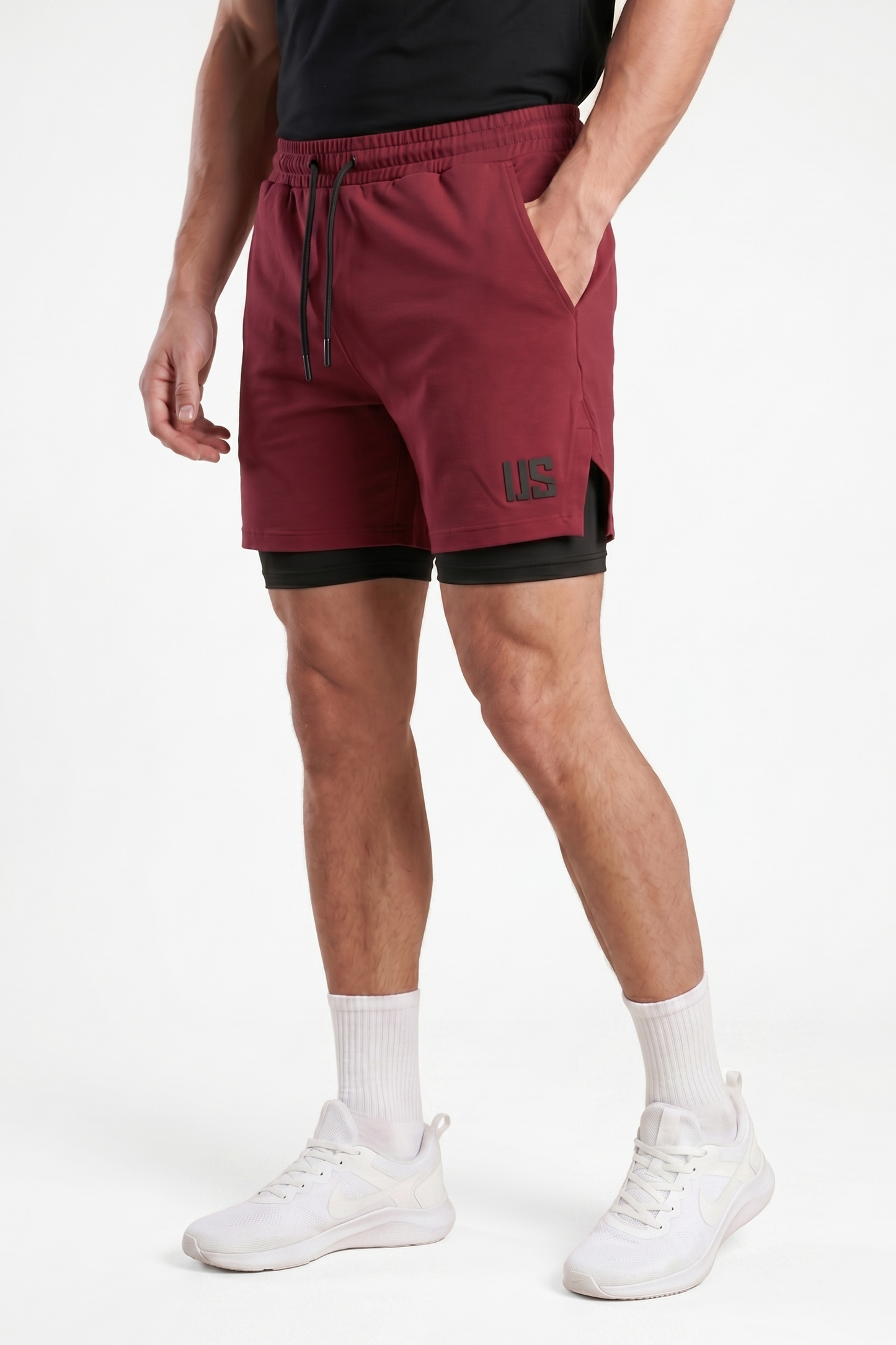 Spodenki bawełniane PRO 2w1 bordowe Camp Maison