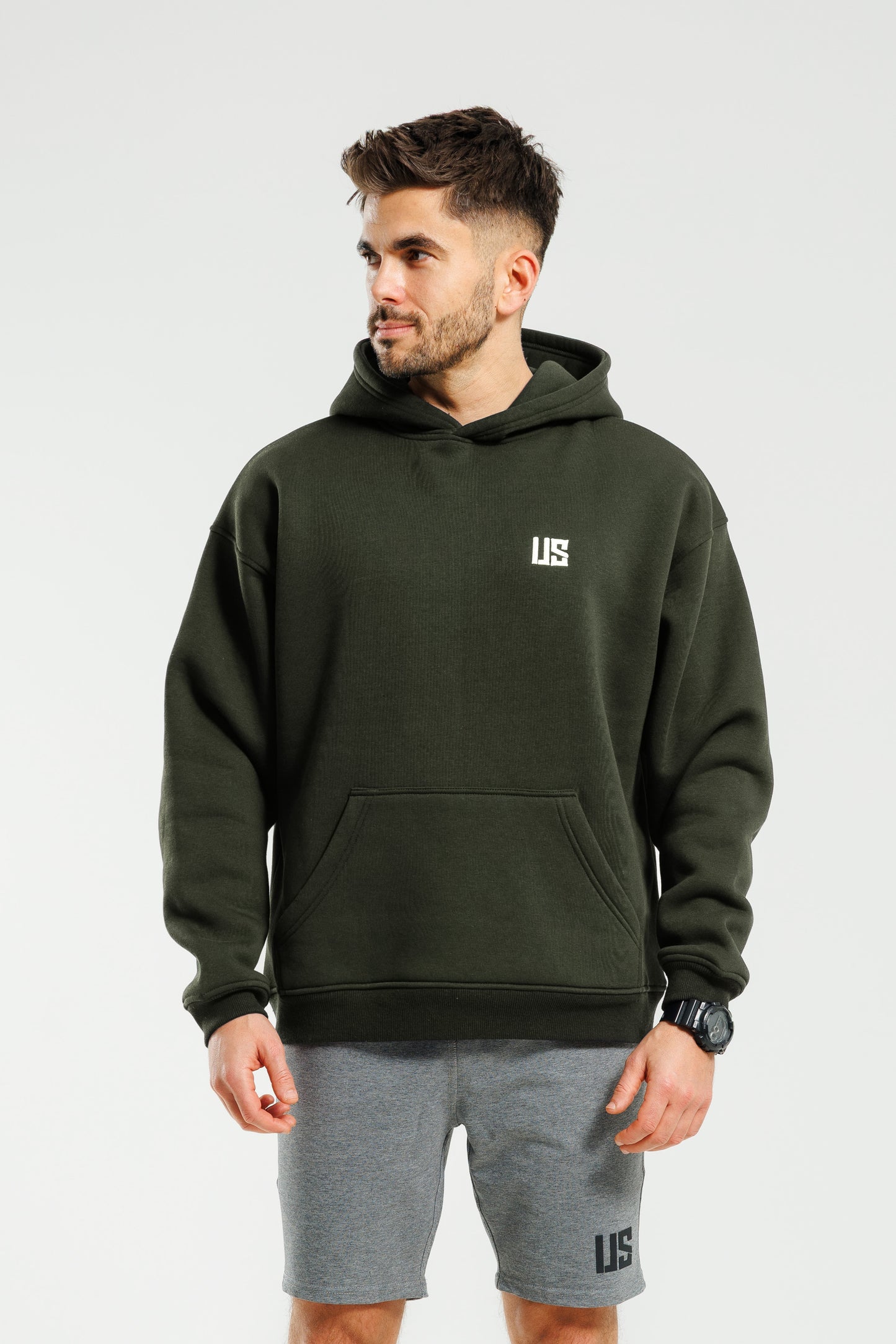 Męska bluza dresowa z kapturem ocieplana khaki Hudson SOFT PRO