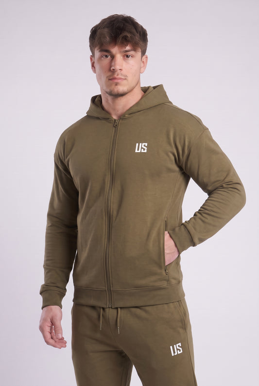 Męska rozpinana bluza dresowa z kapturem khaki - Richmond