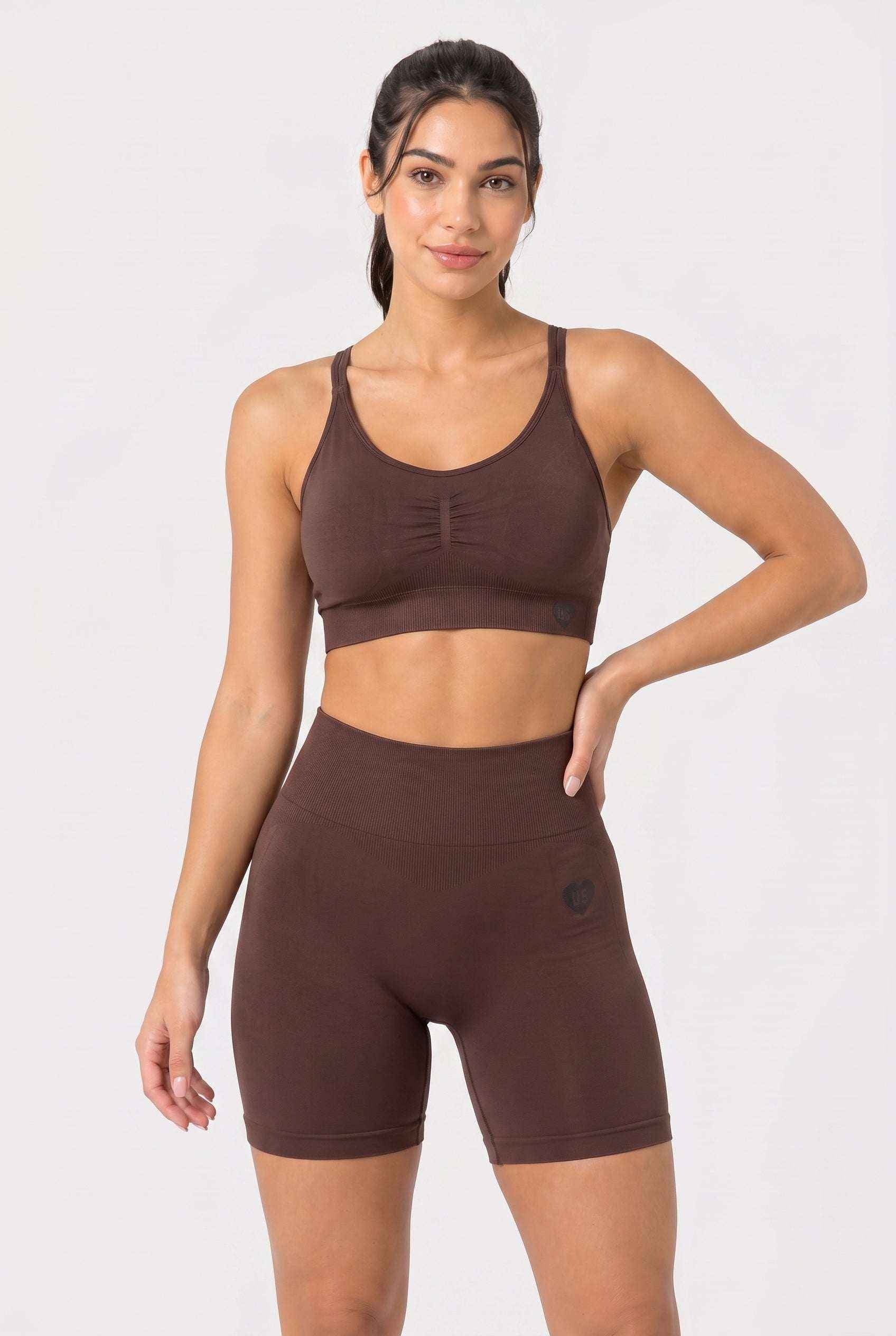 Szorty damskie bezszwowe PUSH UP V SHAPE espresso - Savannah