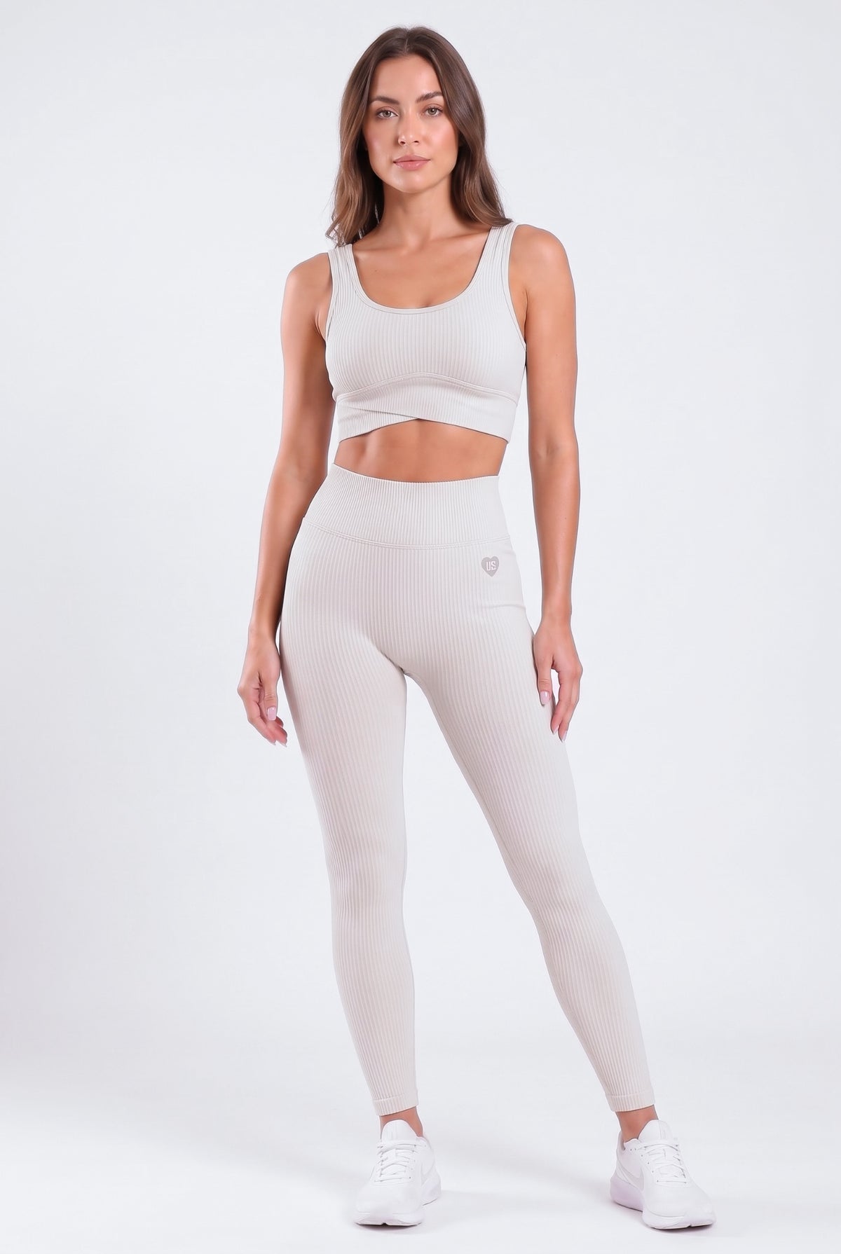 Legginsy bezszwowe prążkowane asymetryczne V CUT cream - Venice