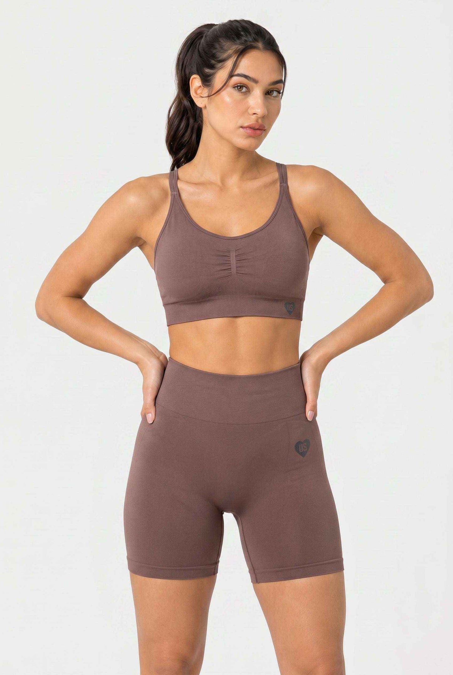 Szorty damskie bezszwowe PUSH UP V SHAPE stalowy brąz - Savannah