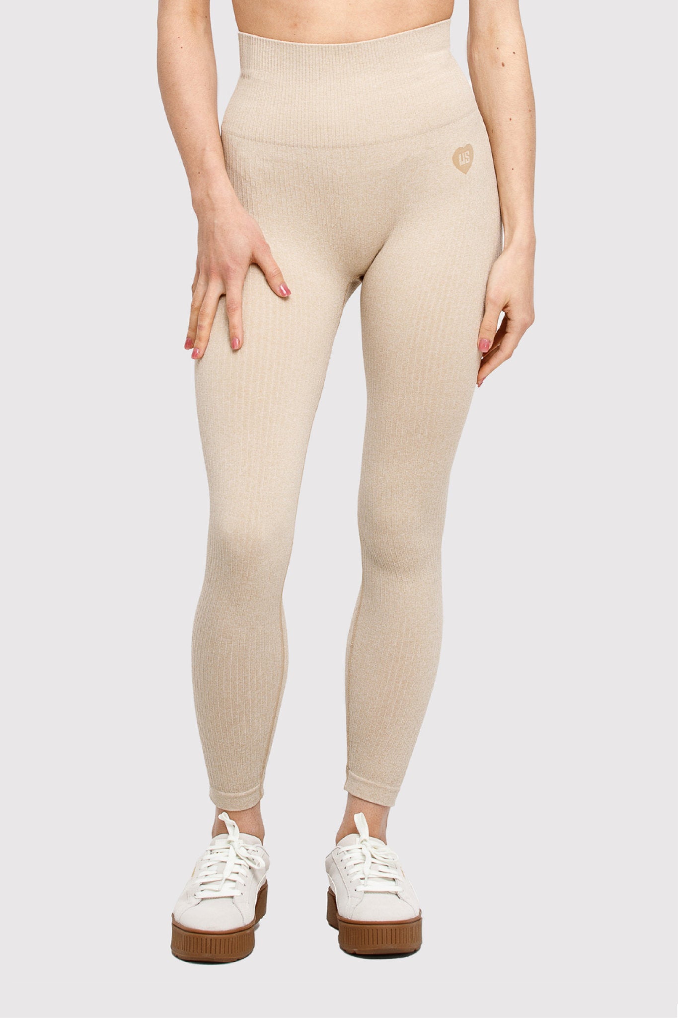 Legginsy bezszwowe prążkowane beżowe Sunset